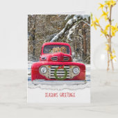 レッドトラックのシーズングリーティングゴールデンレトリバー カード (黄色い花)