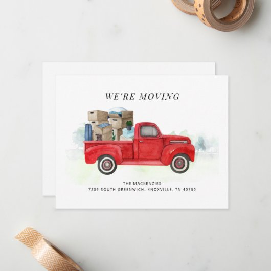 レッドトラックの新しいアドレスの発表を移動する ノートカード (正面/裏面インサイチュ)