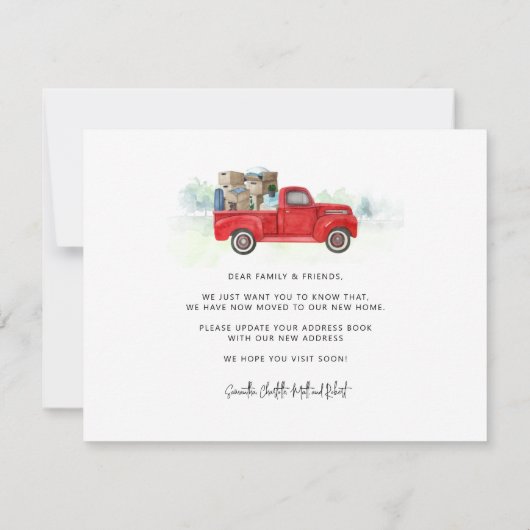 レッドトラックの新しいアドレスの発表を移動する ノートカード (裏面)