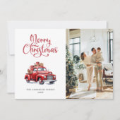 レッドトラックの雪の結晶の写真メリークリスマスカード シーズンカード (正面)