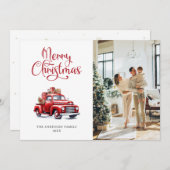 レッドトラックの雪の結晶の写真メリークリスマスカード シーズンカード (正面/裏面)