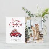 レッドトラックの雪の結晶の写真メリークリスマスカード シーズンカード (スタンド正面)