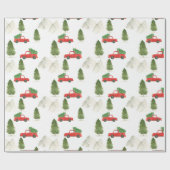 レッドトラックウォーターカラークリスマスクリスマスホリデー ラッピングペーパー (フラット)