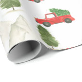 レッドトラックウォーターカラークリスマスクリスマスホリデー ラッピングペーパー (ロールコーナー)