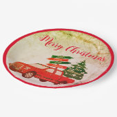 レッドトラックエレガントヴィンテージ素朴メリークリスマス ペーパープレート (アングル)