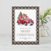 レッドトラックカーキバッファロープレイドウォーター色クリスマス シーズンカード (スタンド正面)