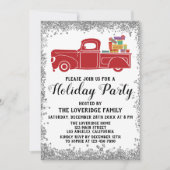 レッドトラックギフトクリスマスホリデーパーティーシルバー 招待状 (正面)