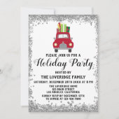 レッドトラックギフトクリスマスホリデーパーティーシルバー 招待状 (正面)