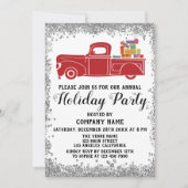 レッドトラックギフトクリスマス会社ホリデーパーティシルバー 招待状 (正面)