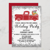 レッドトラックギフトクリスマス会社ホリデーパーティシルバー 招待状 (正面/裏面)