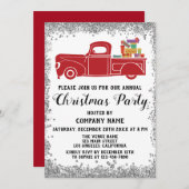 レッドトラックギフト会社クリスマスパーティーシルバー 招待状 (正面/裏面)