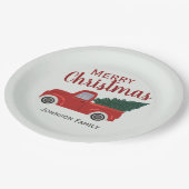 レッドトラッククリスマスツリーのパーソナライズ ペーパープレート (アングル)