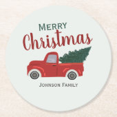 レッドトラッククリスマスツリーをパーソナライズ紙コースター ラウンドペーパーコースター (正面)