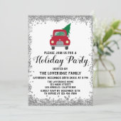 レッドトラッククリスマスツリークリスマスホリデーパーティーシルバー 招待状 (スタンド正面)