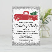 レッドトラッククリスマスツリークリスマスホリデーパーティーシルバー 招待状 (スタンド正面)