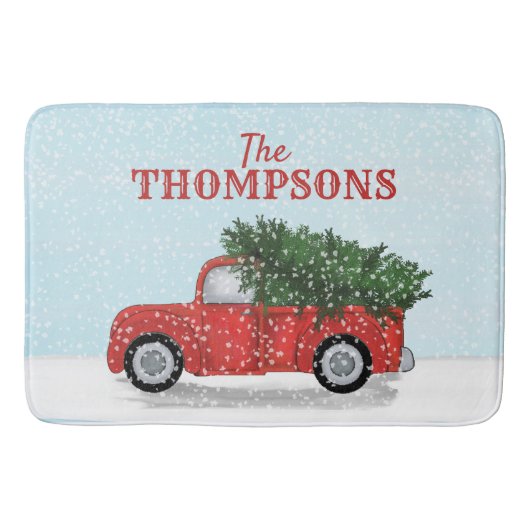 レッドトラッククリスマスツリーパーソナライズされたかわいい バスマット (正面)