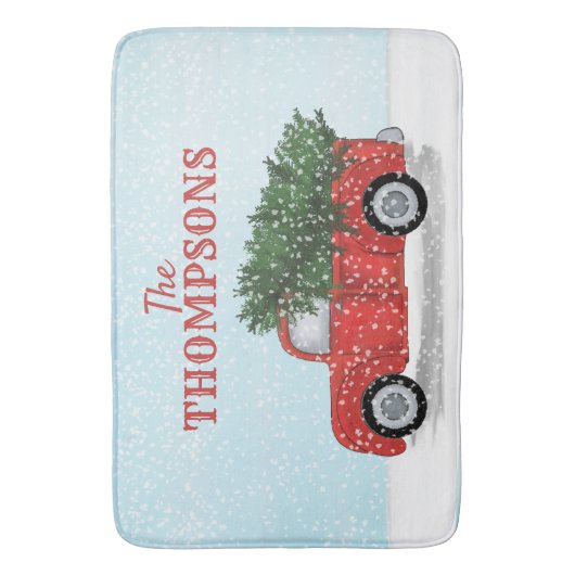 レッドトラッククリスマスツリーパーソナライズされたかわいい バスマット (正面縦)