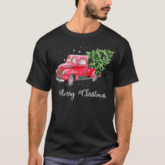 レッドトラッククリスマスツリーヴィンテージレッドピックアップトラック Tシャツ