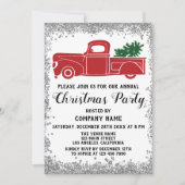 レッドトラッククリスマスツリー会社クリスマスパーティーシルバー 招待状 (正面)