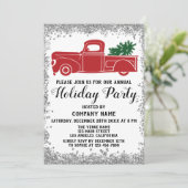 レッドトラッククリスマスツリー会社ホリデーパーティシルバー 招待状 (スタンド正面)