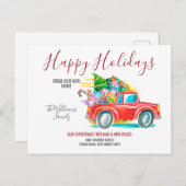 レッドトラッククリスマスツリー贈り物休暇引っ越し 案内ポストカード (正面/裏面)