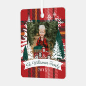 レッドトラッククリスマスツリー配信レッドプレイド写真 メタルオーナメント (正面左)