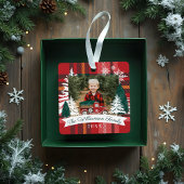 レッドトラッククリスマスツリー配信レッドプレイド写真 メタルオーナメント