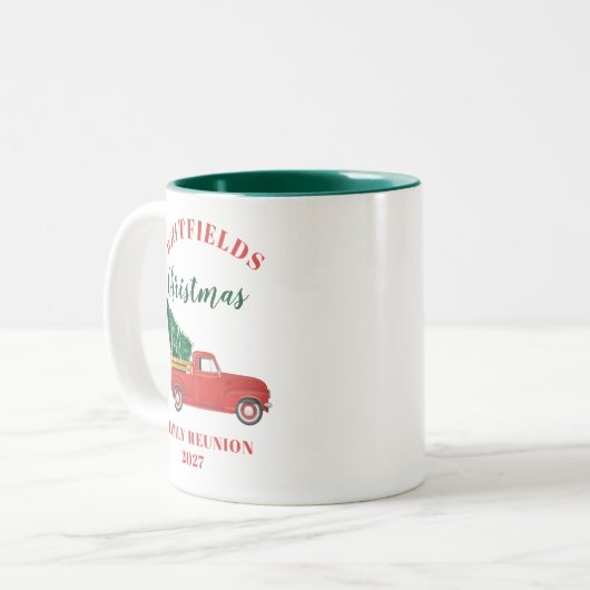 レッドトラッククリスマスファミリー懇親会カスタム ツートーンマグカップ (正面左)