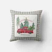 レッドトラックグレーギンガムバッファローチェックファームハウス クッション (裏面)