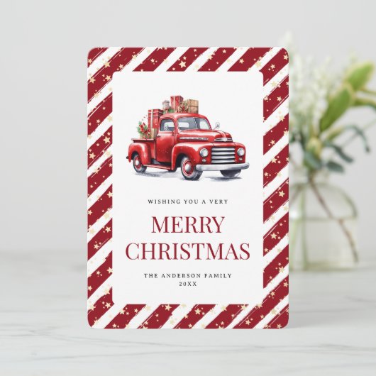 レッドトラックストライプの星メリークリスマス シーズンカード (スタンド正面)