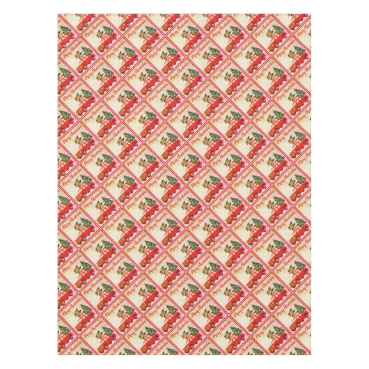 レッドトラックツリーウッドランドヴィンテージメリークリスマス テーブルクロス (正面)