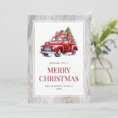 レッドトラックツリー素朴ウッドメリークリスマスカード シーズンカード (スタンド正面)