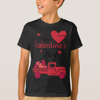 レッドトラックハッピーバレンタインデーカップルのマッチング Tシャツ