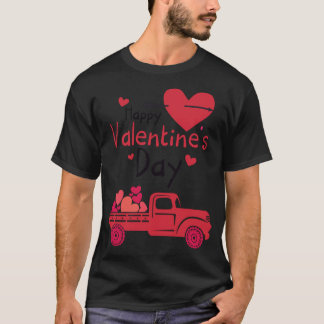 レッドトラックハッピーバレンタインデーカップルのマッチング Tシャツ