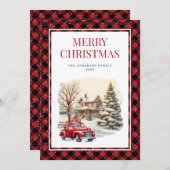 レッドトラックバッファローはメリークリスマスをplaid シーズンカード (正面/裏面)