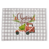 レッドトラックバッファローチェッククリスマス抱き枕 ラージペーパーバッグ (正面)