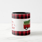 レッドトラックバッファロープレイドクリスマスコーヒー ツートーンマグカップ (中央)