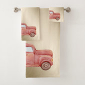 レッドトラックパインツリープレゼント、雪、クリスマス バスタオルセット (インサイチュ)