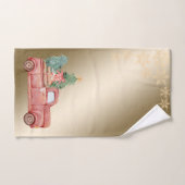 レッドトラックパインツリープレゼント、雪、クリスマス バスタオルセット (ハンドタオル)