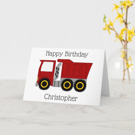 レッドトラックパーソナライズされた誕生日 カード (黄色い花)