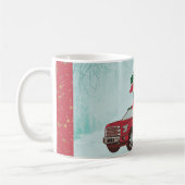 レッドトラックファミリー名ヴィンテージユニーククリスマス コーヒーマグカップ (左)