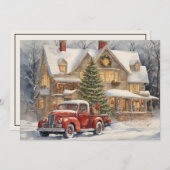 レッドトラックファームハウス雪の冬メリークリスマス シーズンカード (正面/裏面)