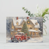 レッドトラックファームハウス雪の冬メリークリスマス シーズンカード (スタンド正面)