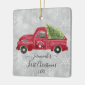 レッドトラックベビー初のクリスマスツリー名写真 セラミックオーナメント (左)