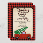 レッドトラックボーイズクリスマス誕生日招待状 (正面/裏面)