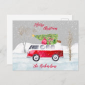 レッドトラックメリークリスマスグレー ポストカード (正面/裏面)