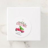 レッドトラックメリークリスマスツリーの水色かわいい フェイバータグ (インサイチュ)