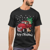 レッドトラックメリークリスマスツリーコルギドッグクリスマス Tシャツ (正面)