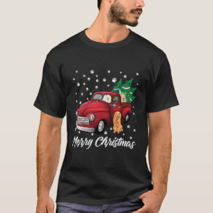 レッドトラックメリークリスマスツリーゴールデンリトリバーCh Tシャツ