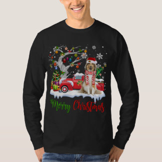 レッドトラックメリークリスマスツリーシェットランドシェプドッグP Tシャツ